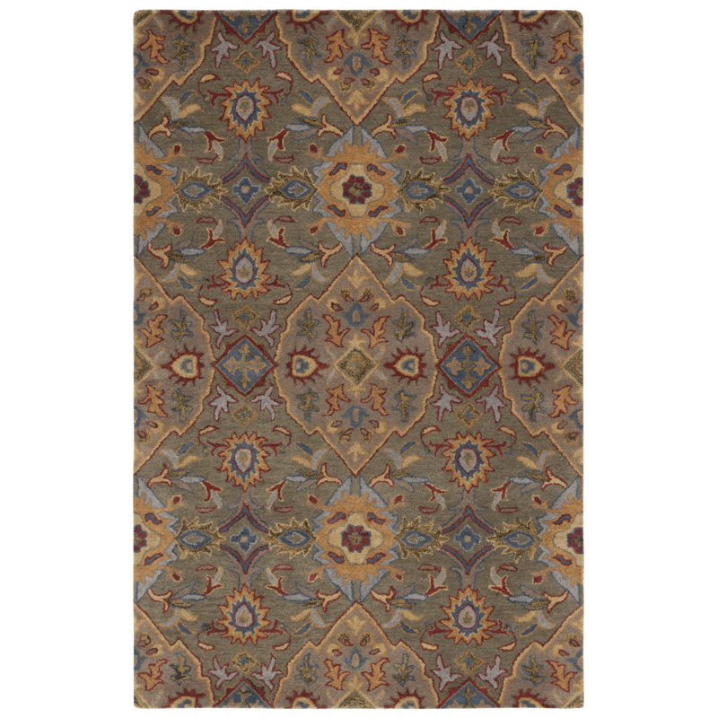 Aujah Hand Tufted Wool Floral Rug, Rectangle 4' x 6'