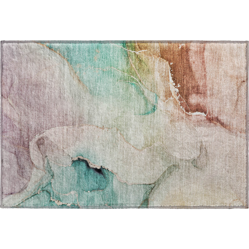 Premium Machine Washable Cerrito AMF521 Teal Rug, Rectangle 1'8" x 2'6"