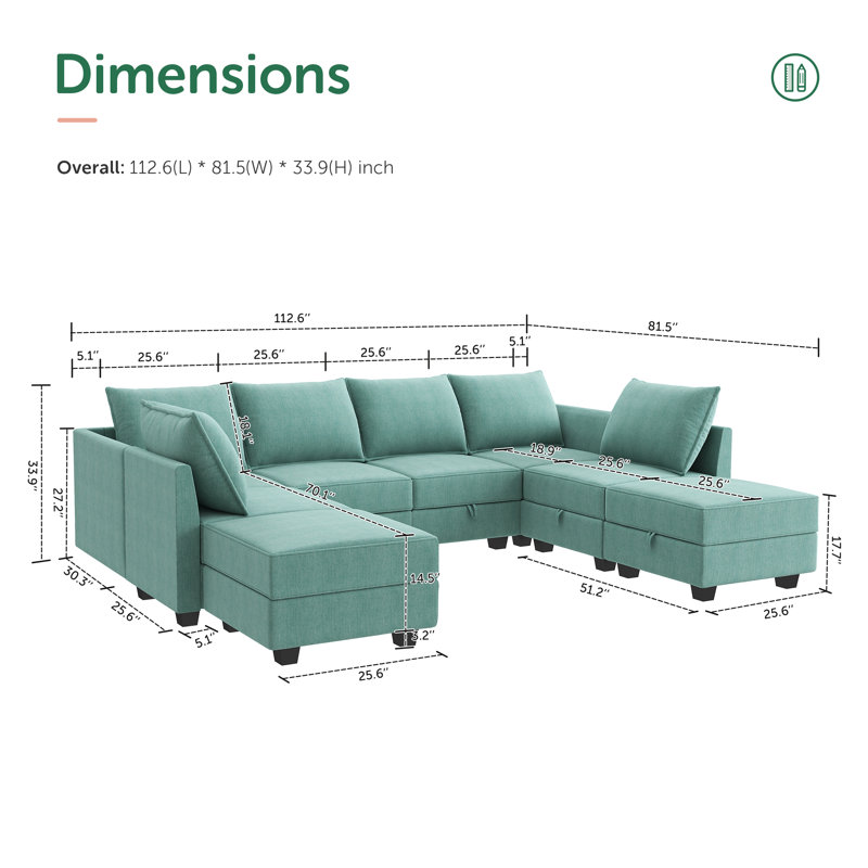 Canapé modulaire en U avec repose-pieds Coss, Polyester bleu