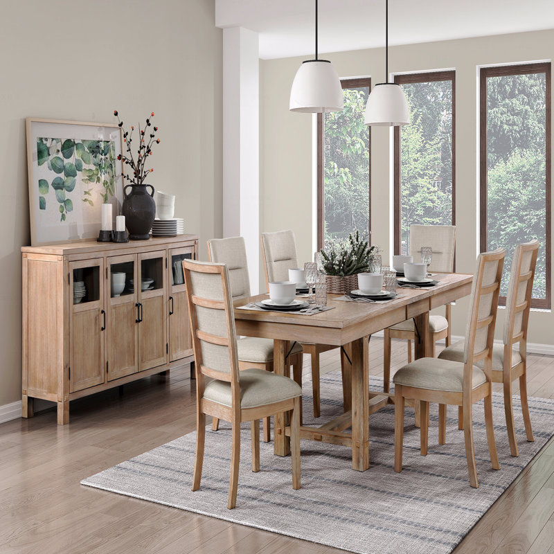 Light Oak Dining Table 102" Self-Storing Leaf Rustic Look