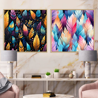Tribal Dreamscape Feather Boho Motif III - Botanicals abstraits ensemble de collage carré