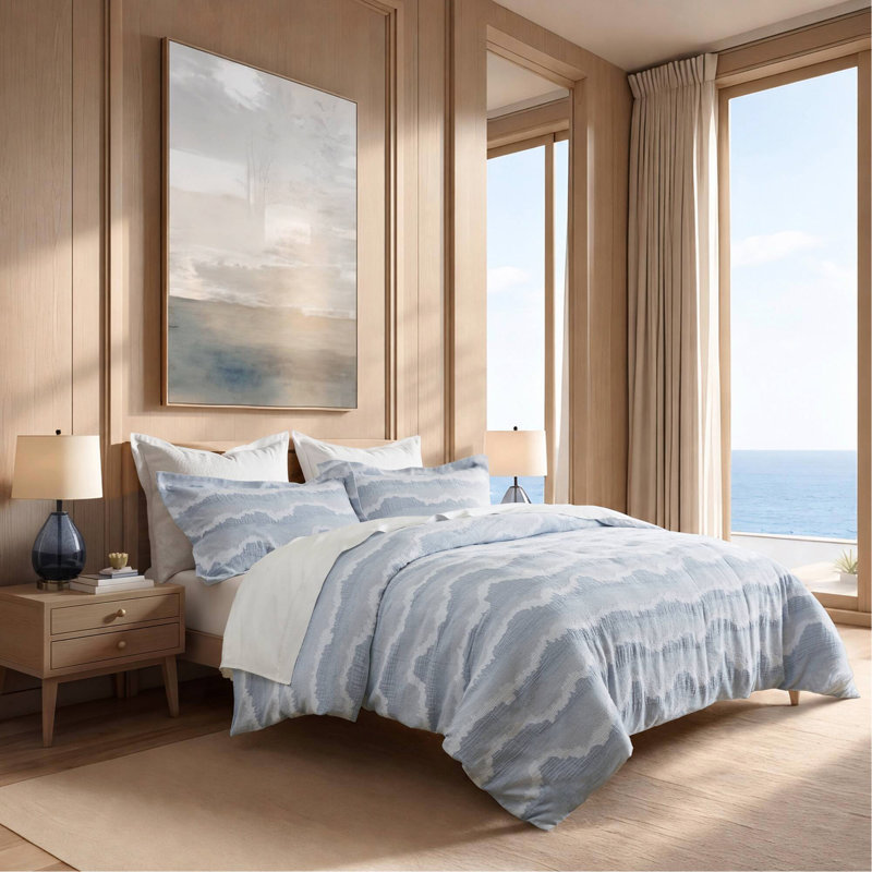 Ensemble de housse de couette en coton 3 pièces pour très grand lit, bleu