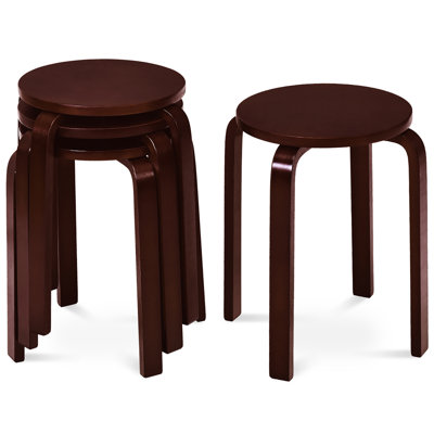 Set of 4 18" Stacking Stool Round Dining Chair Backless Wood Home Decor