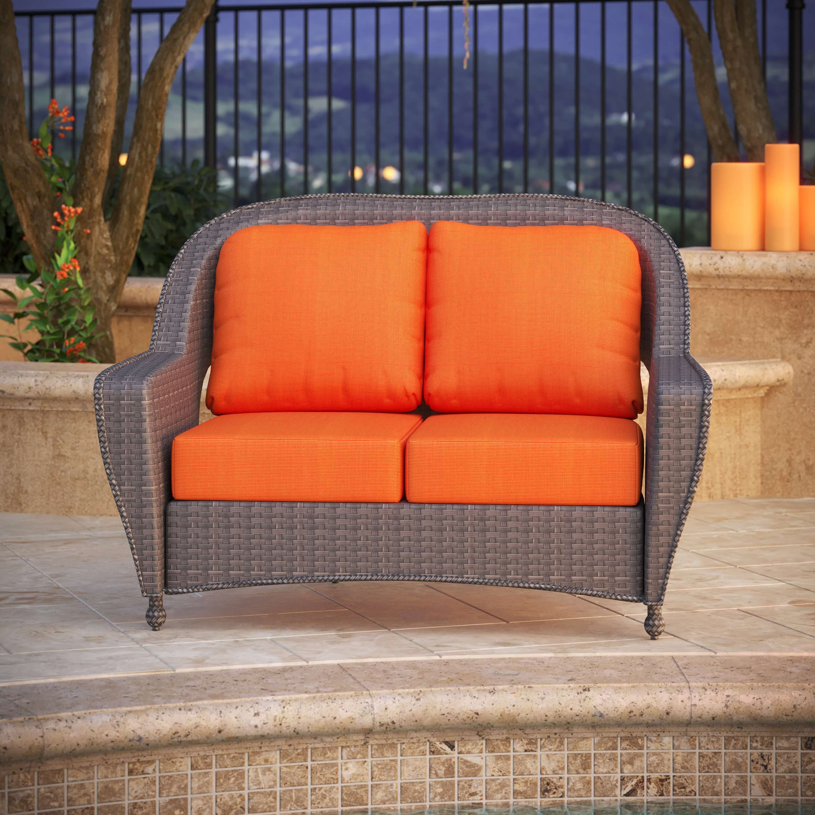 Amala 22" Sunbrella® Seat and Back Cushion, Sunbrella Upholstery Tangerine Sunbrella® Canvas