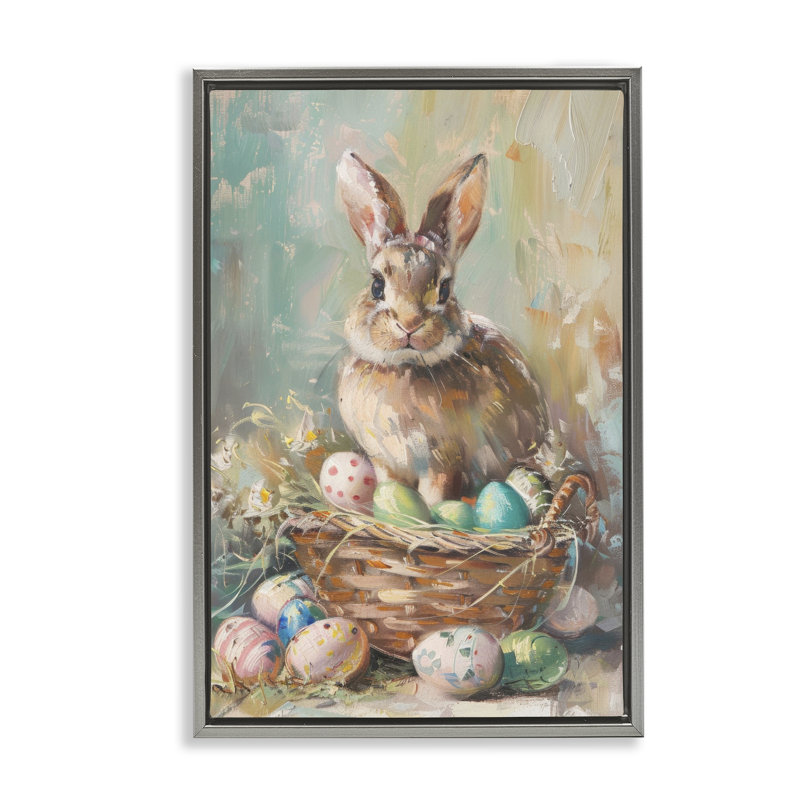 Cadre flottant printemps panier de lapin, design par LSR Design Studio, Cadre flottant gris lustré, H 25 po x l 17 po