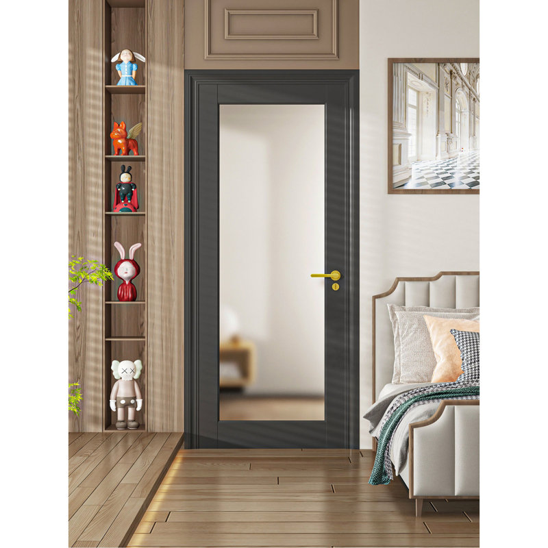 28" X 80"1-Lite Frosted Glass Interior Door for Pantry, Laundry, Closet, kitchen, Bypass, Pocket Slab Door w/o Hardware,Black