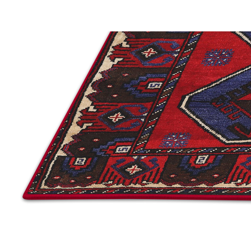 Tapis traditionnel rouge / noir, Rectangle 5 pi x 7 pi