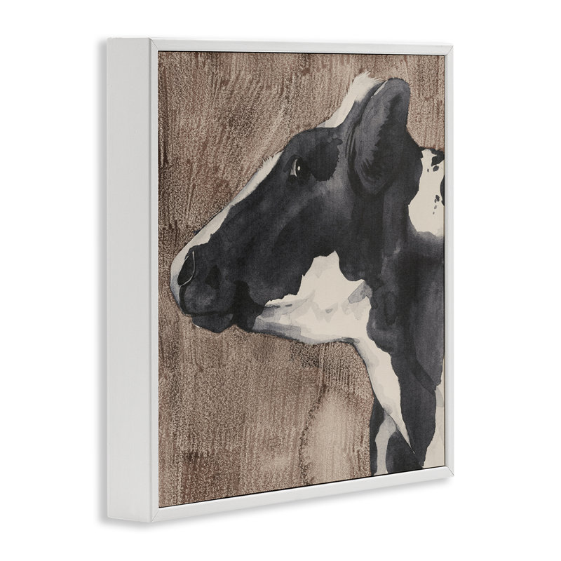 Vache rustique regardant à gauche, estampe numérique par Grace Popp, Giclée encadrée blanc bord de mer, H 17 po x l 17 po