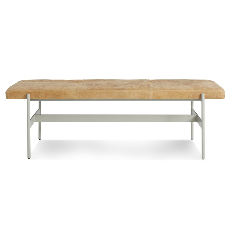 Daybench Genuine Leather Upholstered Bench, Putty, Camel Genuine Leather, 17" H x 55" W x 14" D