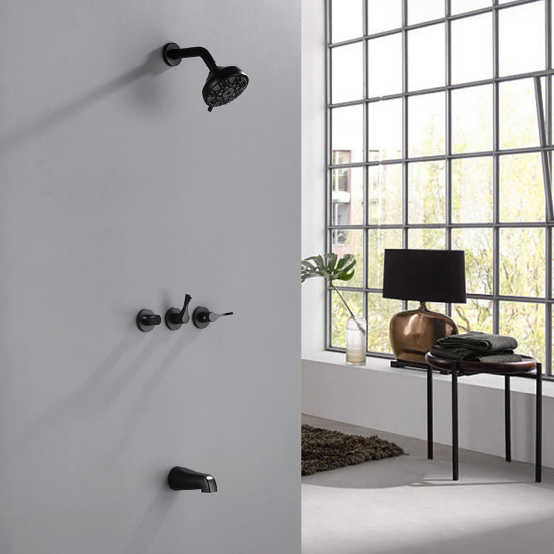 Ensemble de robinet de douche mural à 5 poignées avec système de douche à 5 poignées avec valve brute, Noir mat