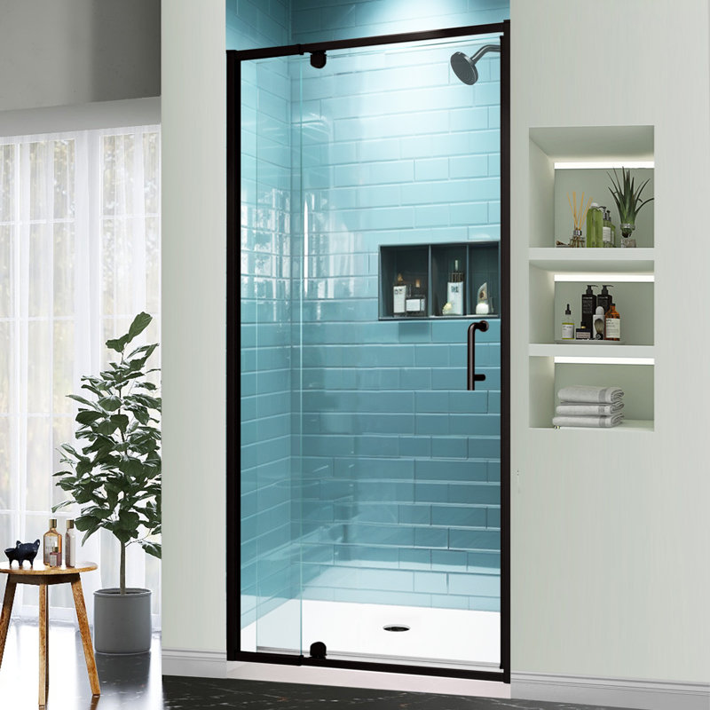 32 in. Matte Black Semi-Frameless Pivot Shower Door with Clear Glass