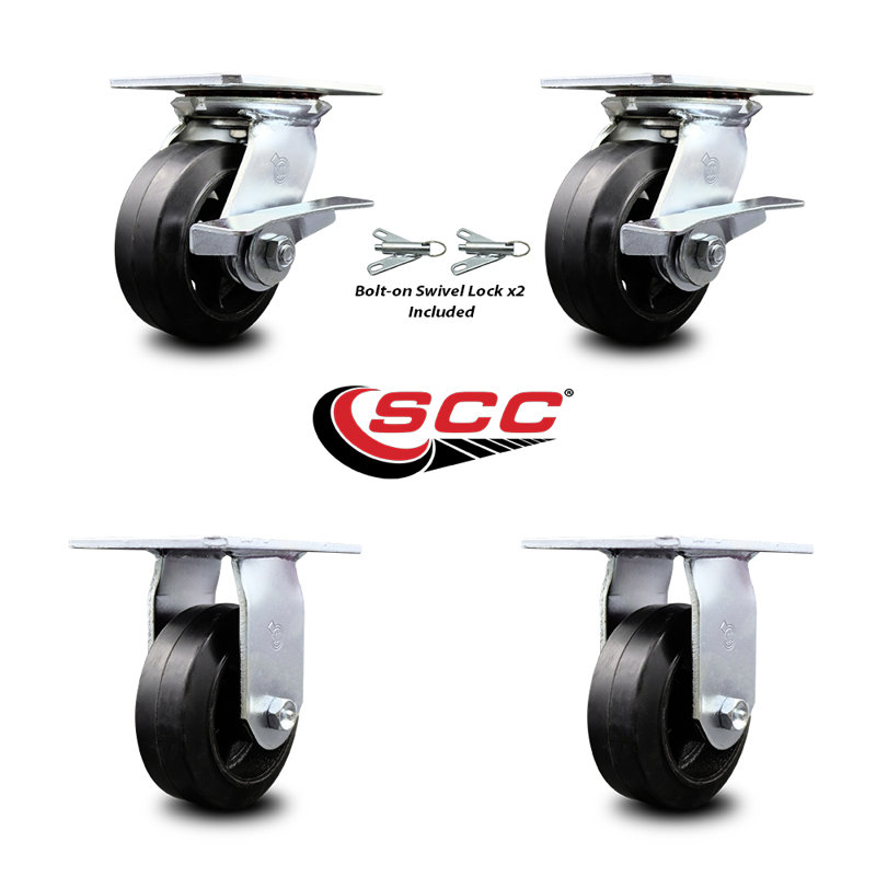 4 Piece Rubber on Steel Caster Set