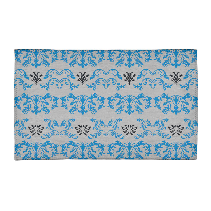 Tapis damassé argent / bleu, Rectangle 2 pi x 3 pi