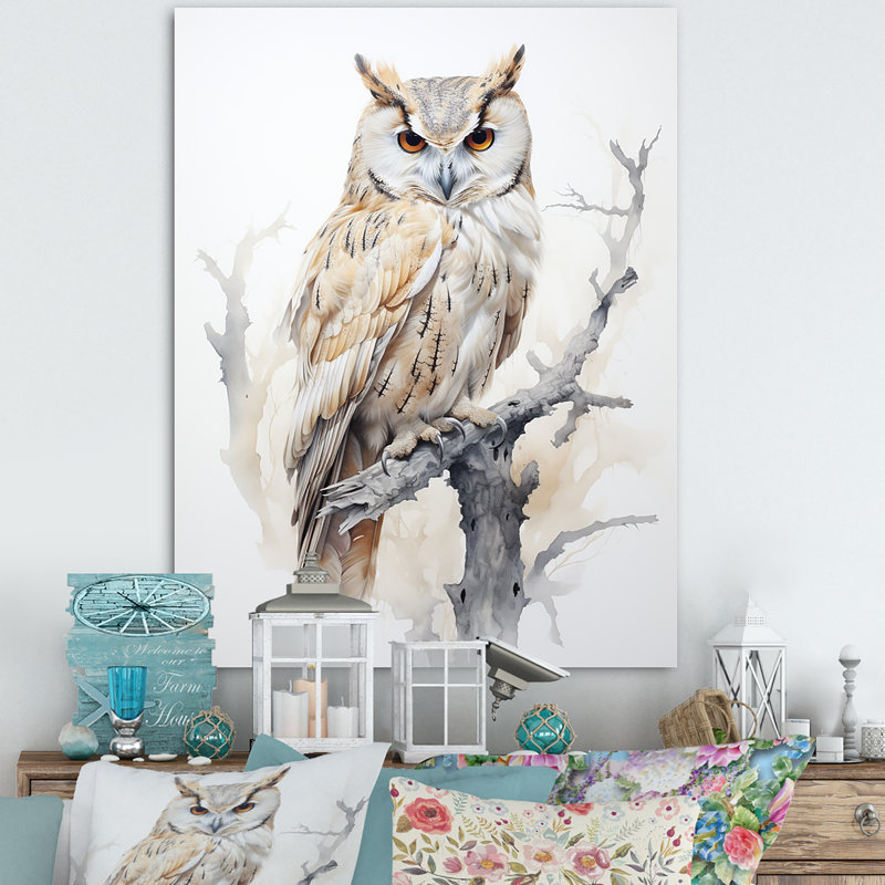 " Wise And Watchful Majestic Owl ", Wrapped Canvas, 32" H x 24" W x 1" D