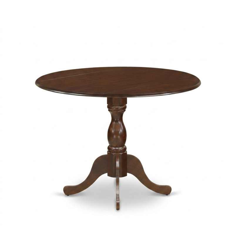 Ensemble de salle à manger 3 pièces en bois d'Asie, finition acajou rustique, table ronde, chaises en lin et abattants