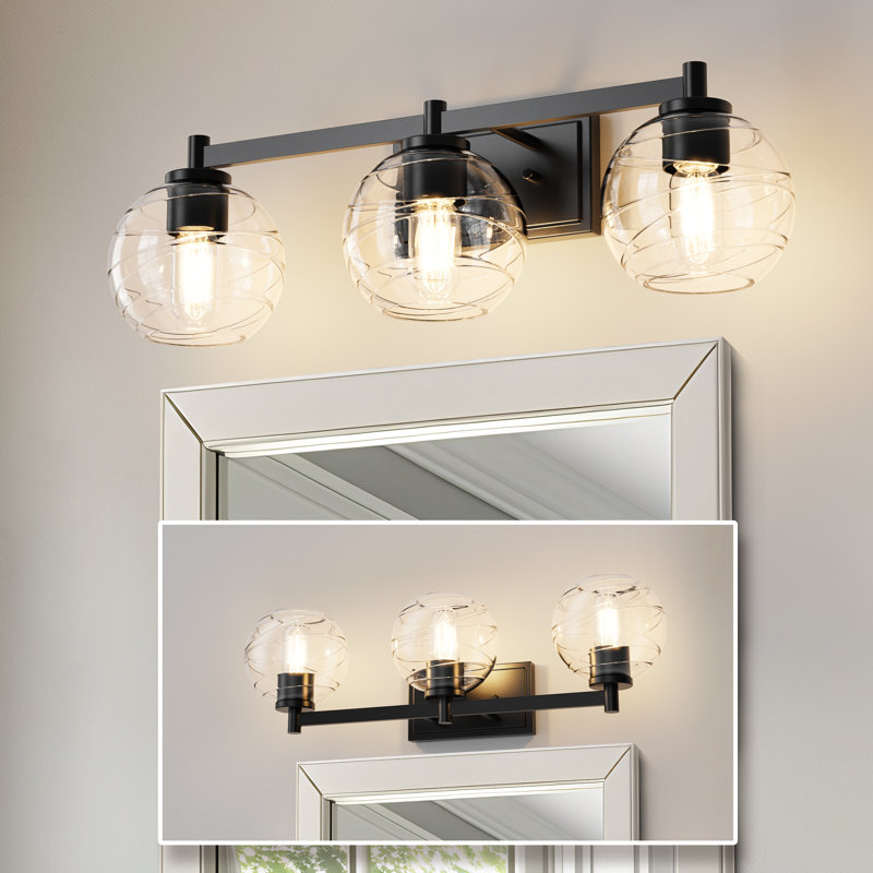 Tappen 25 po Éclairage pour salle de bain 3 lumières avec abat-jour en verre sphérique noir pour salle de bain, miroir, salon