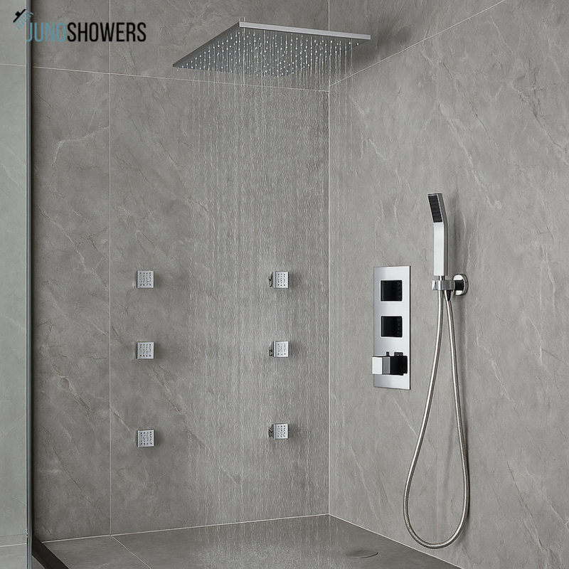 Système de douche carré en acier inoxydable à DEL avec brume de pluie