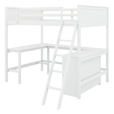 Lit mezzanine avec tablettes, bureau