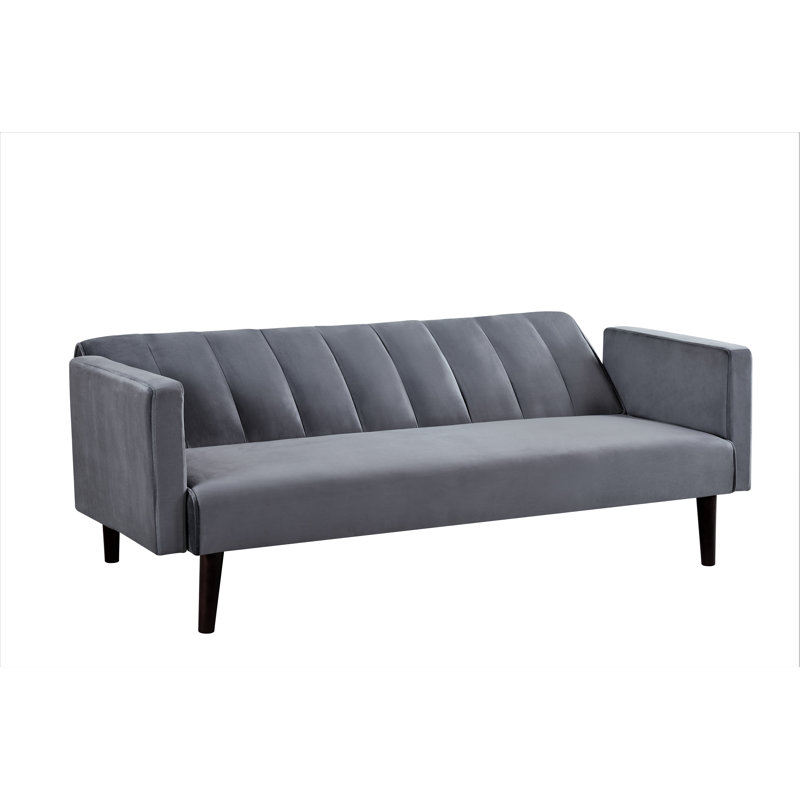 72" Velvet Convertible Futon Sofa Bed - Full Out Twin Sleeper Couch W/Channel Stitch, Wood Frame & High-Density Foam - Space-Saving For Apartments/Dorms, Grey
