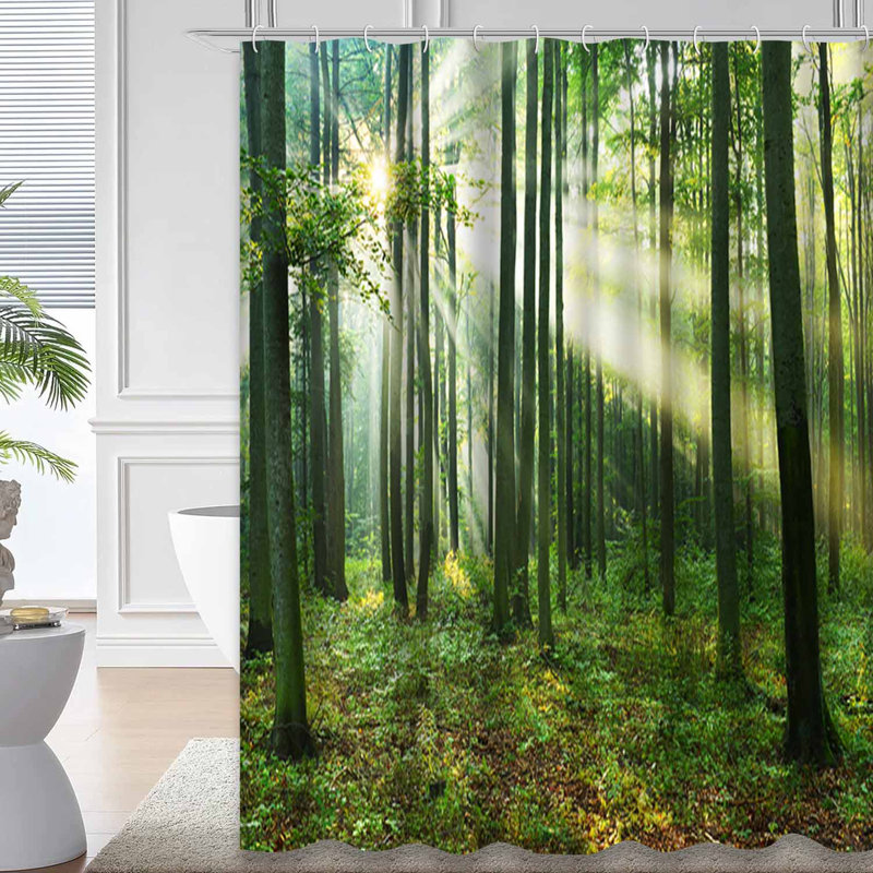 Rideau de douche vert clair avec 12 crochets Morning Forest, L 72 po x l 84 po