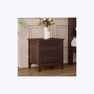Table de chevet 2 tiroirs pour chambre à coucher, table de chevet rétro Mid-Century avec design classique, noyer foncé