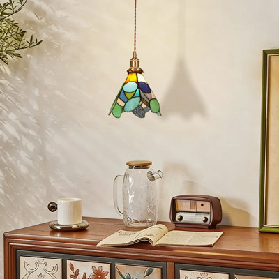 Artisanal Stained Glass Pendant Light With Solid Brass Construction