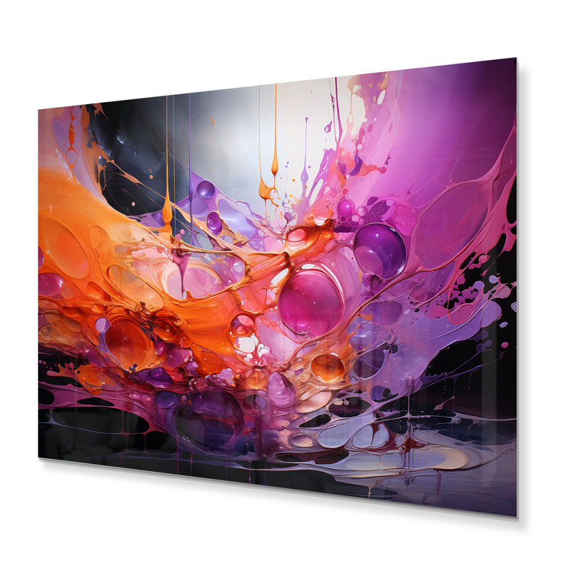 Collages de fractales abstraites orange mauve - impression moderne sur métal, H 16 po x l 32 po