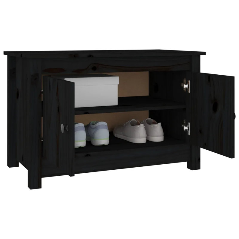4 Pair Solid Wood Shoe Storage Cabinet, Black
