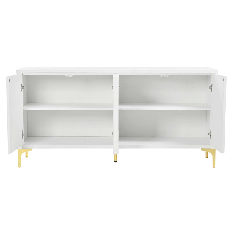 Buffet 4 portes avec texture unique et tablettes réglables, Blanc