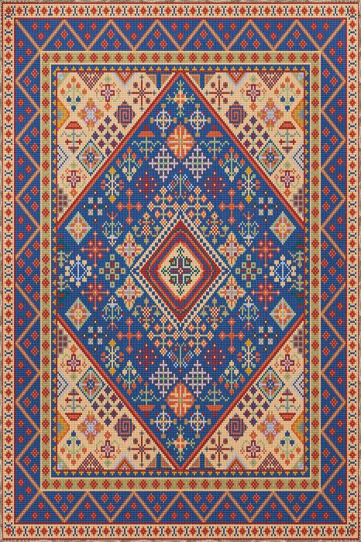 Hokku Designs Blue Ethnic Patterned Woven Base Washable Rug | Wayfair