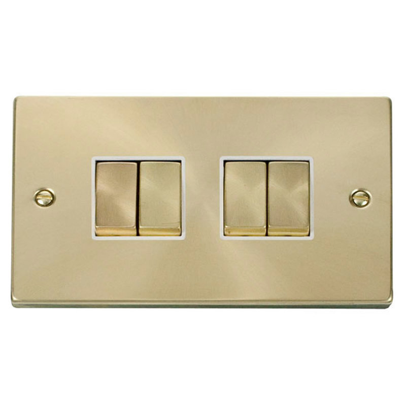 Satin Brass 10A 4 Gang 2 Way Ingot Light Switch