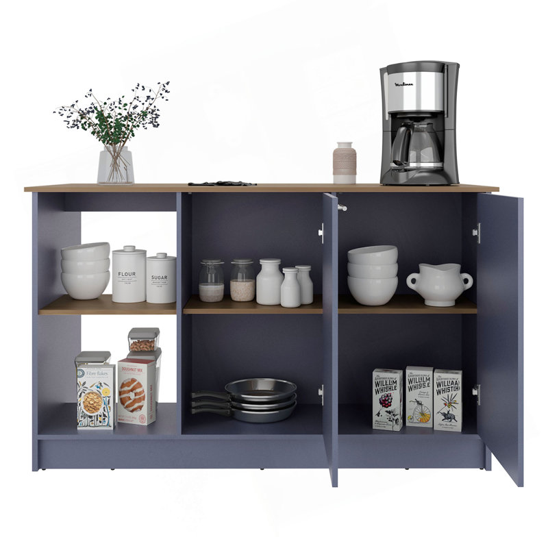 Demon Kitchen Island With Storage Cabinet And Open Shelves