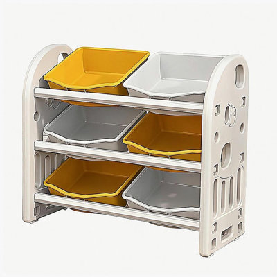 Corrigan Studio® Kids Toy Storage Organizer with 6 Bins, Multi-functional Nursery Organizer Kids Furniture Set Toy Storage Cabinet Unit with HDPE Shelf and Bins for Pl