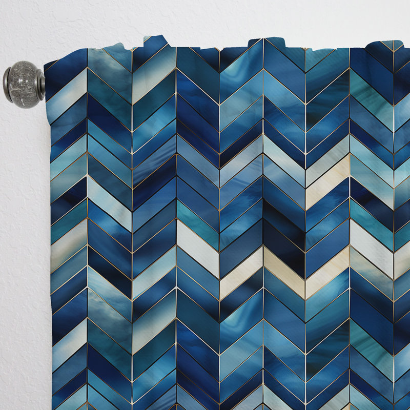 Motif géométrique à chevrons rétro bleu cobalt - Rideau à chevrons - 1 panneau obscurcissant, L 52 po x L 63 po