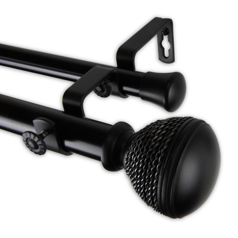 Camina Adjustable Double Curtain Rod, Black, 160" - 240"
