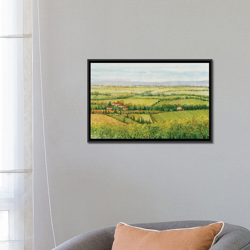 « wine country view i », reproduction de photo sur toile, H 18 po x l 26 po x P 1,5 po, Toile avec cadre noir, Blanc