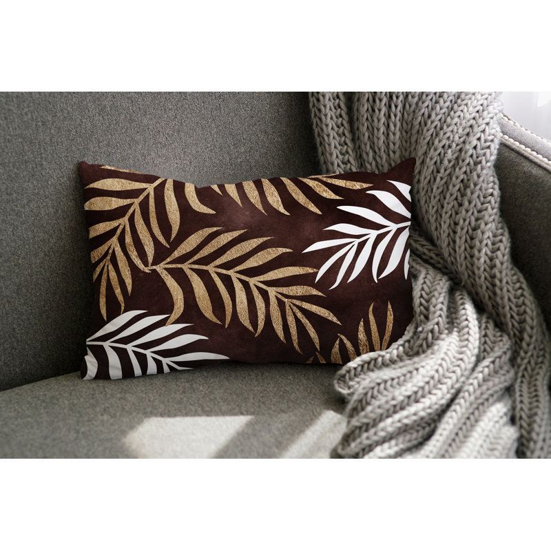 Coussin lombaire intérieur / extérieur Bobo Fern, Brun / or / blanc
