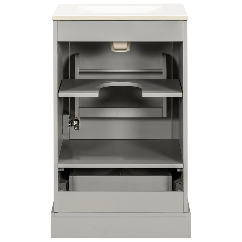 Meuble-lavabo de 20 po Vandergriff avec fabrication en bois massif, panneaux de porte et système de fermeture en douceur pour une utilisation fiable et silencieuse