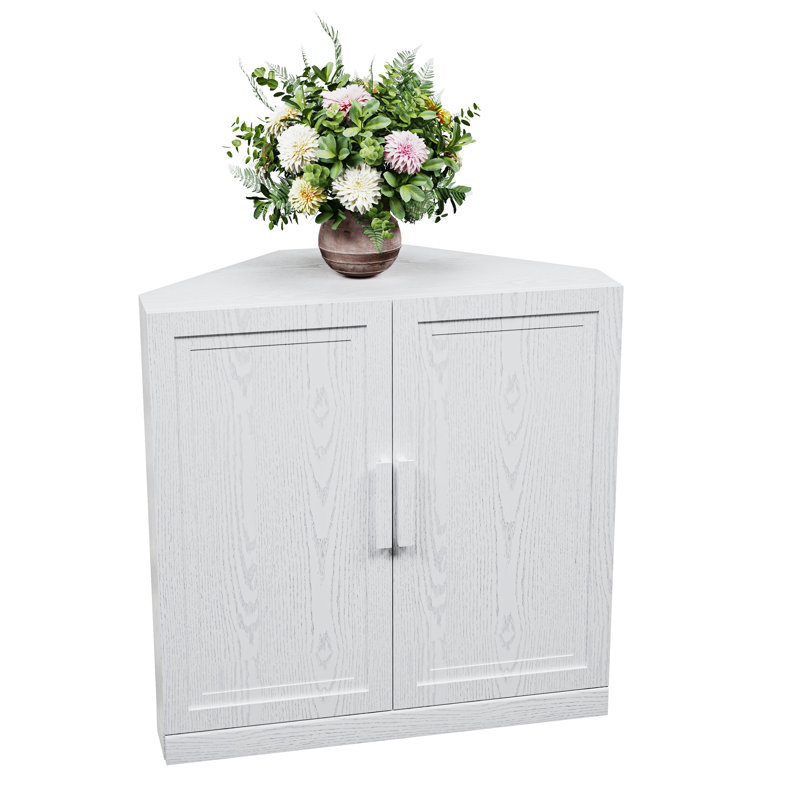 Buffet décoratif d'angle peu encombrant avec tablette réglable Lula, Blanc, H 31 po x l 31 po x P 16 po
