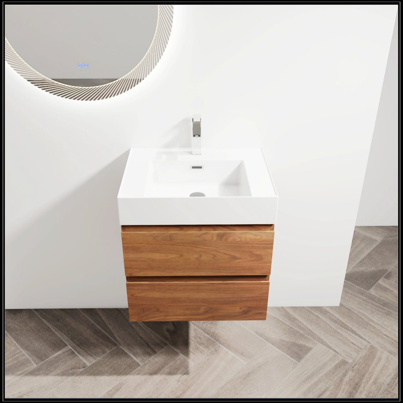 Meuble-lavabo mural 24 po avec lavabo en résine, 24", Chêne brun