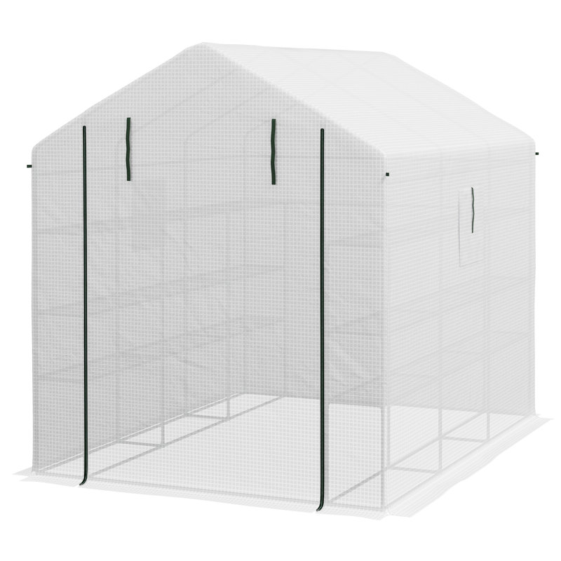 8' X 6' X 7' Portable Walk In Greenhouse With Mesh, Door, Windows, 18 Shelf, Trellis, Plant Labels, White, White