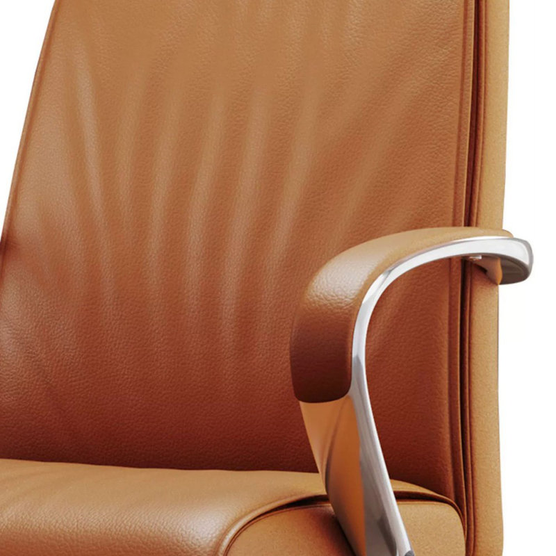 Orange + Silver Hight adjustable Genuine Leather + Faux Leather + Aluminium Alloy Office Chair