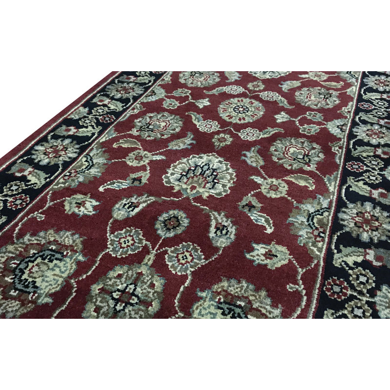 Chemin de table rouge / noir noué à la main de haute qualité, Tapis de couloir de 2 pi 8 po x 8 pi 4 po