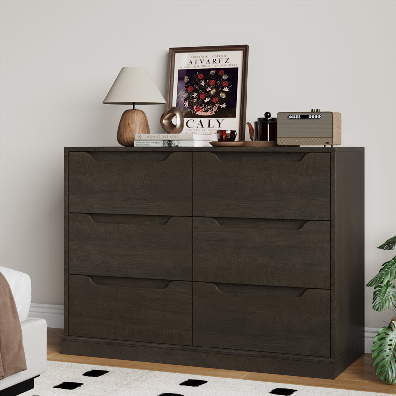 Commode double 6 tiroirs Anjeanette, Brun foncé