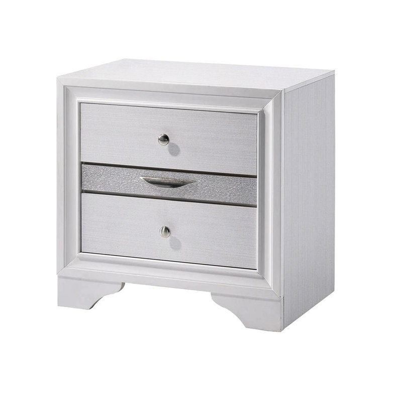 Table de chevet de style contemporain avec finition blanche et compartiment caché pour bijoux, Blanc