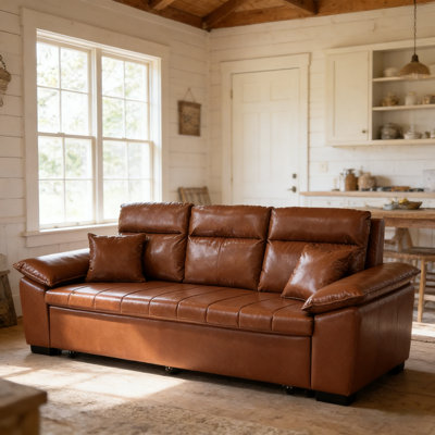 89.7''  3-Seater Faux Leather Fabric Sofa Bed --Arrtle Furniture