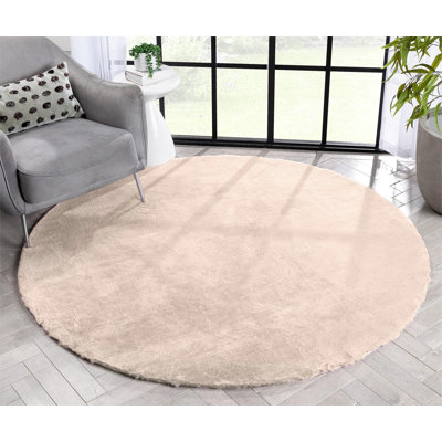 Ruther Solid Color Machine Woven Faux Fur Area Rug in Beige