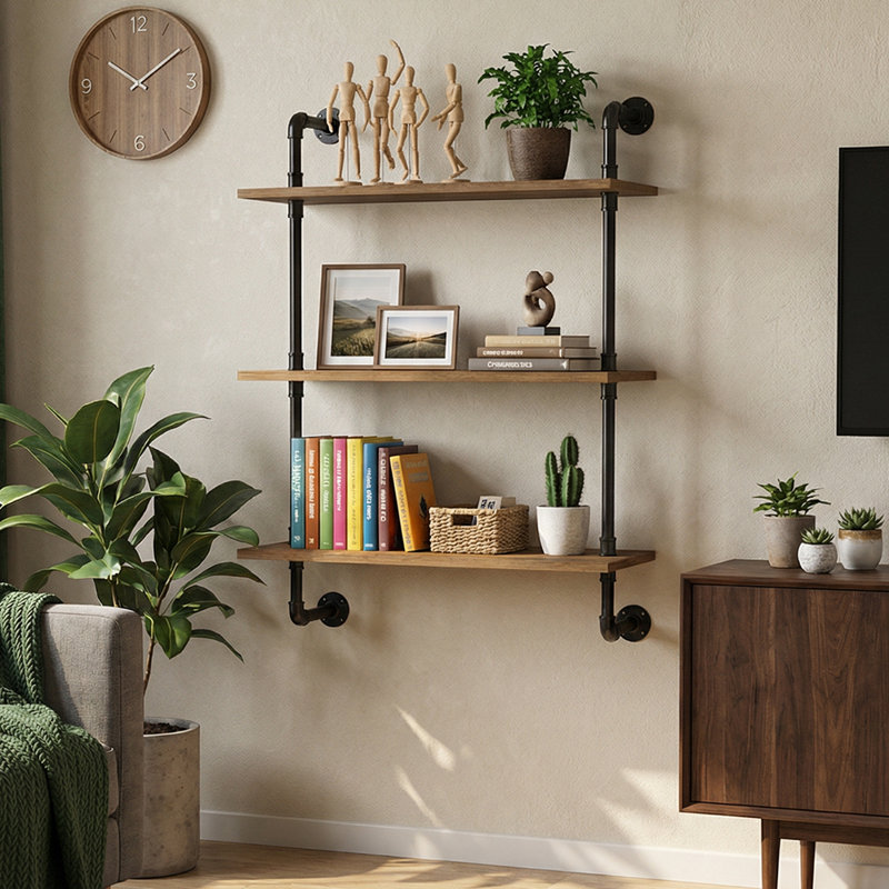 Iron,Wood Floating Shelf