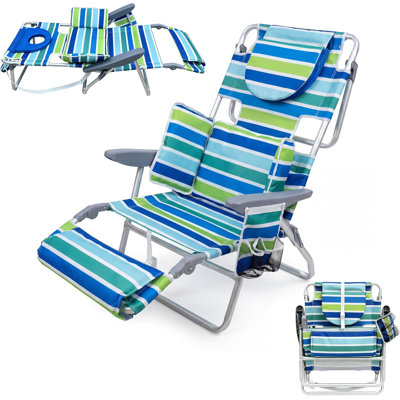 Chaise de plage 3-en-1 avec trou pour le visage, chaise de bronzage pliante, chaise longue d'extérieur avec repose-pieds réglable, poche de rangement, capacité de 330 lb pour la plage, la piscine, le patio, la pelouse