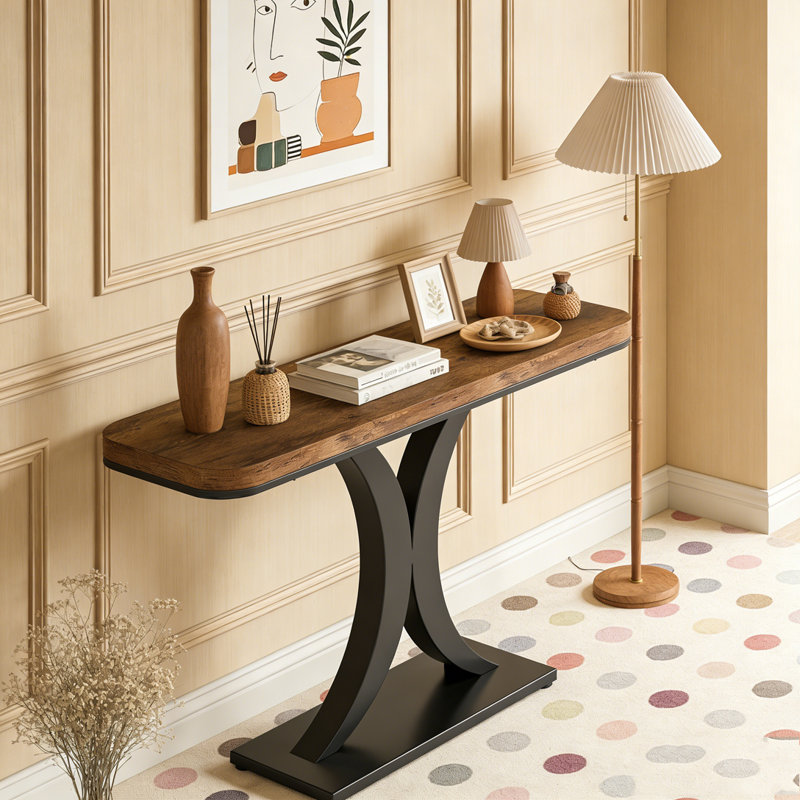 Table de vestibule étroite avec base géométrique, Rustic Brown/Black